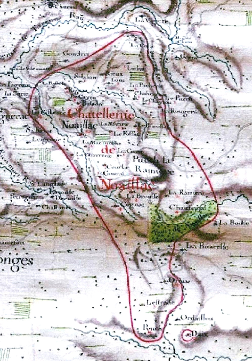 La « Châtellenie de Noaillac »carte du Duché de Noailles du début du 18e siècle
